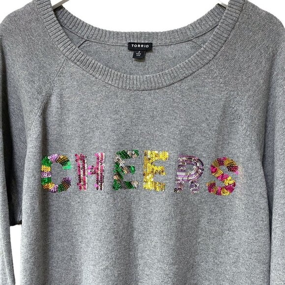 TORRID Cheers Sweater Size 18/20 2X Plus Size CottonPullover Gray Top Sequins - Picture 3 of 15